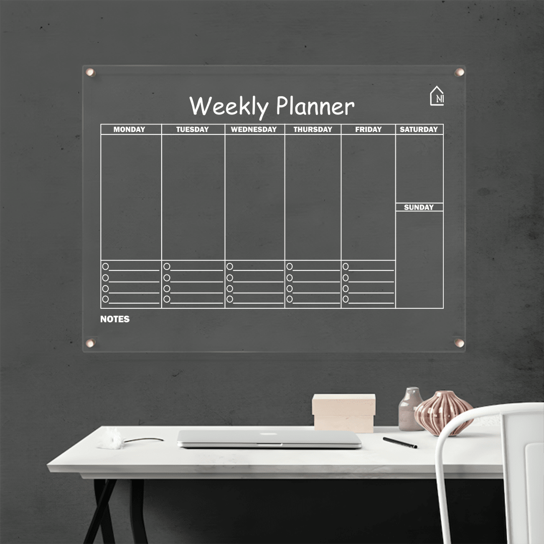 Acrylic Weekly Wall Planner – Reusable Dry Erase Weekly Schedule Board with Notes Section | Modern Floating Design for Home, Office & Study - Memories InsiteNOTES LINE WEEKLY PLANNER II